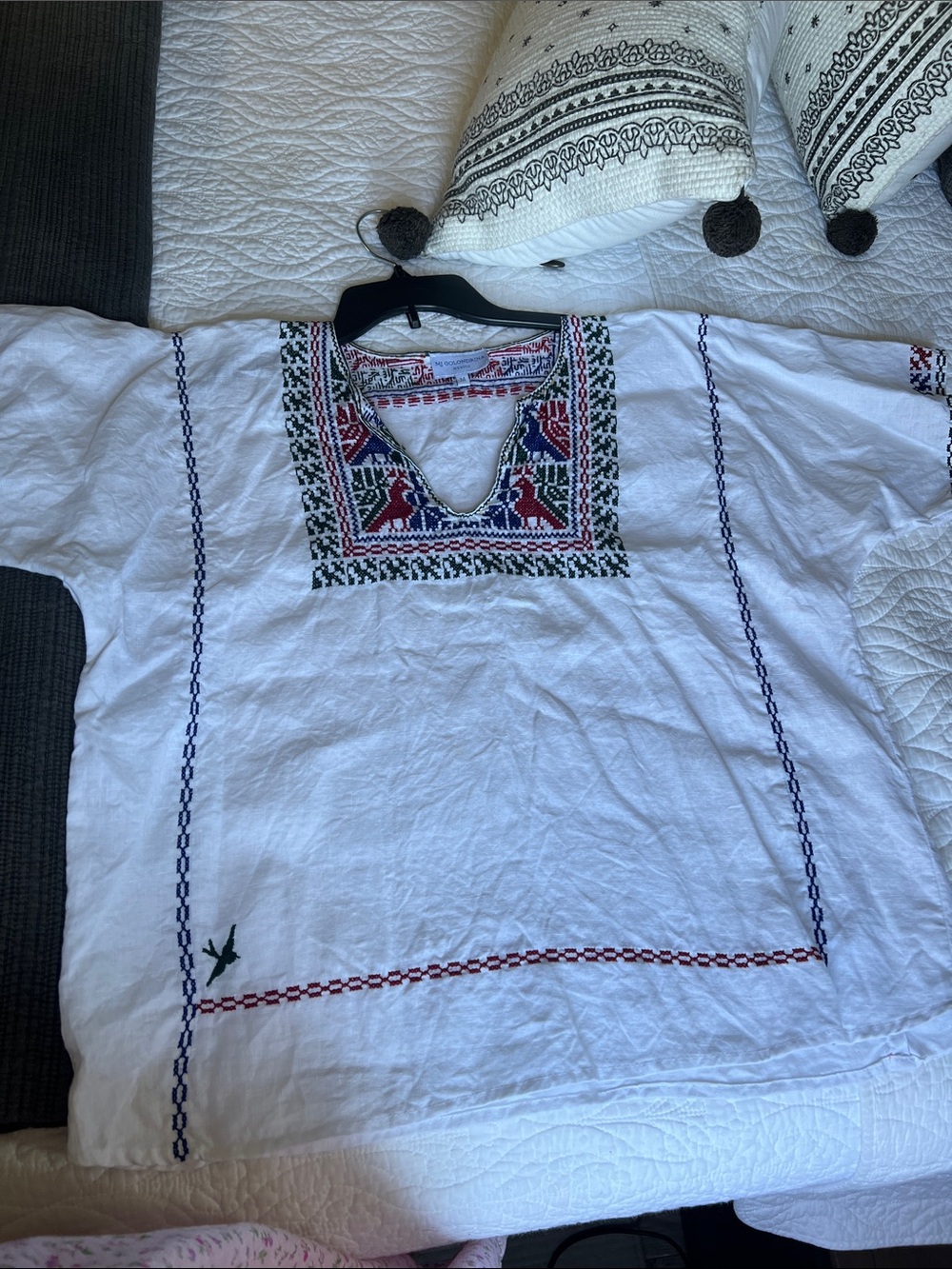 Mi Golondrina White Kids Top with Red, Blue, Green Embroidery